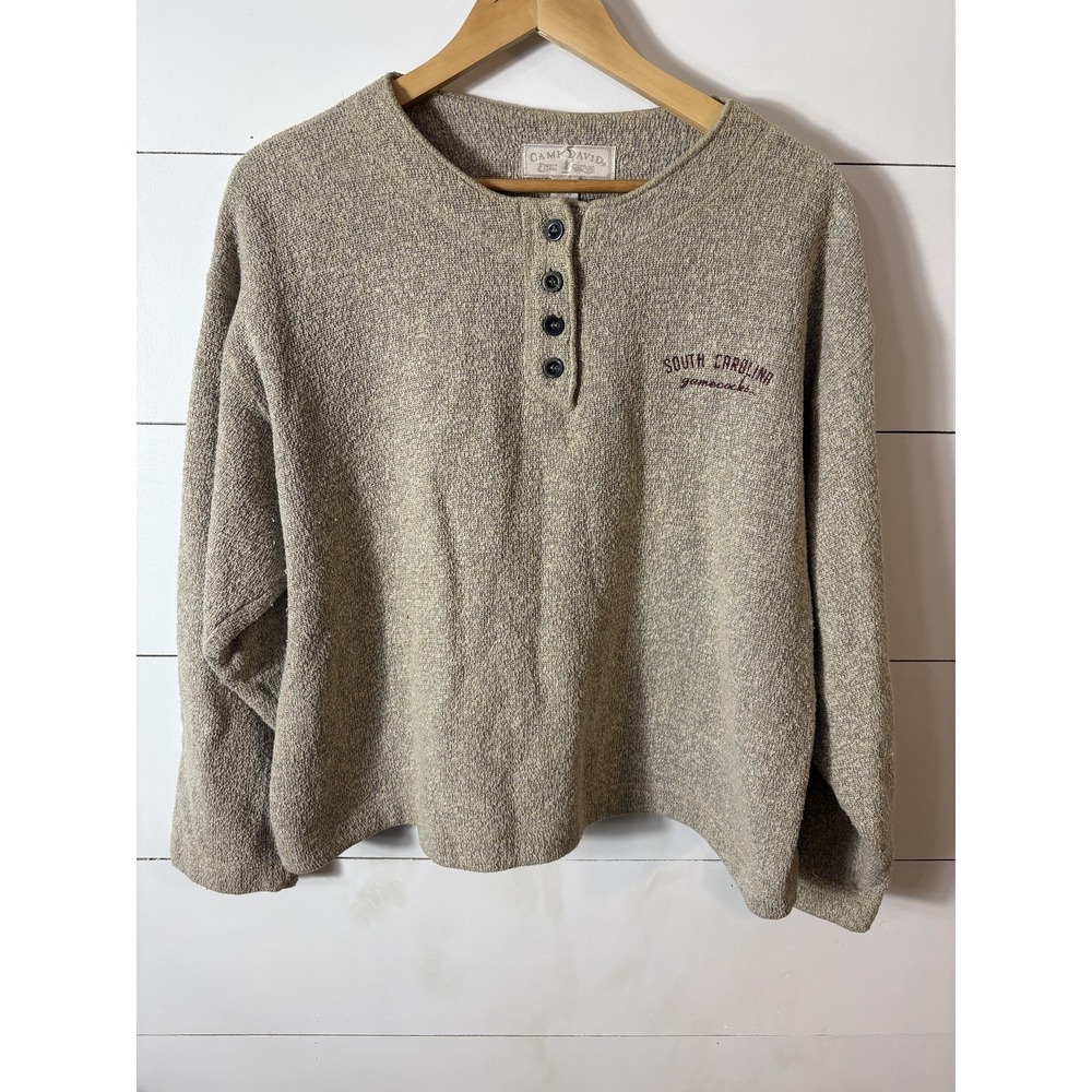 Camp David South Carolina Gamecocks Sweater Womens Gray Henley‎ Pullover - Large